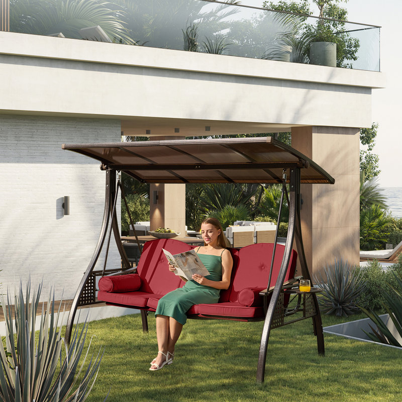 Arlmont Co. Swing Chair patio Swing versatile 3 seat Patio Swing With Adjustable Canopy And 3 in 1 Convertible Bed Design Wayfair